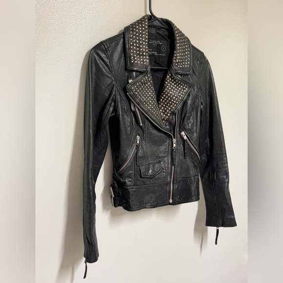 Allsaints - Leather Studded Moto Jacket - Picture 3 of 16